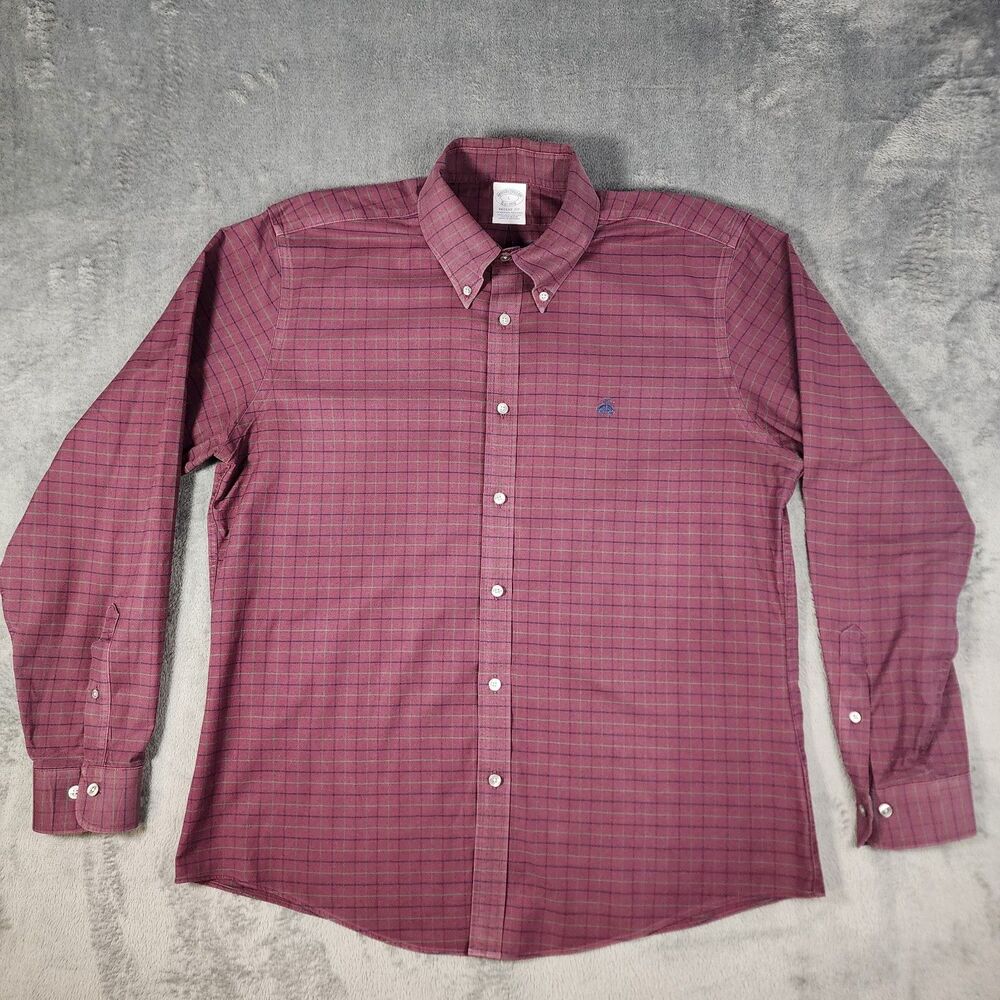 Brooks Brothers Mens Large Button Down Shirt Regent Fit Plaid Golden Fleece Logo